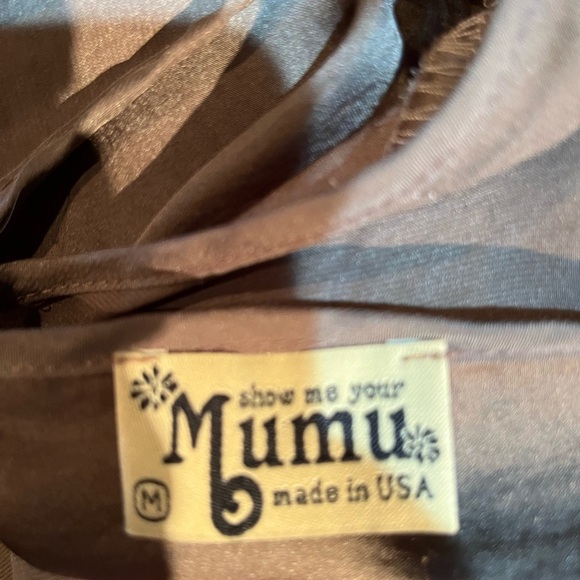 Show Me Your Mumu Blouse Silk Brown Bell Sleeve Sheer Women’s Size medium - Picture 4 of 4